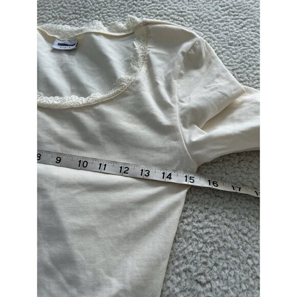 Noisy May Long Sleeve Scoop Neck w/Lace Trim Bodysuit Ivory Size M - Picture 4 of 5